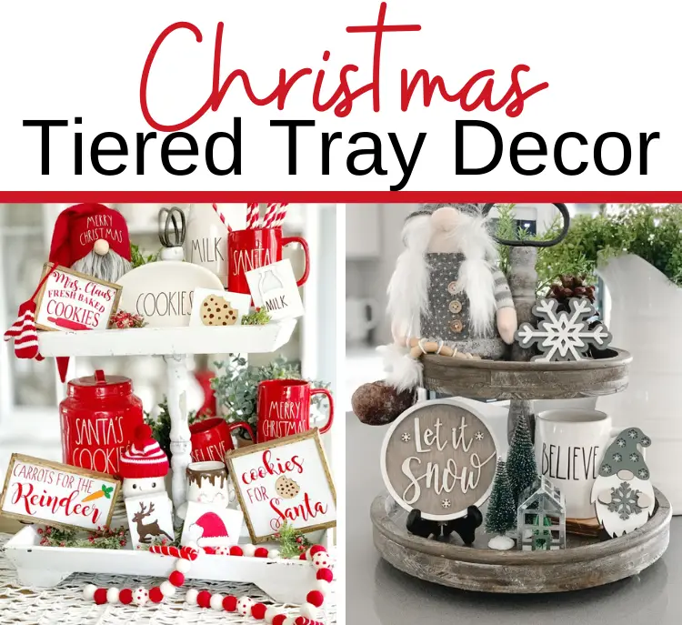 Farmhouse Mini Wood Block TIERED TRAY Sign~Merry Christmas~Striped~Christmas Tiered Tray Decor~Holiday Tray Decor