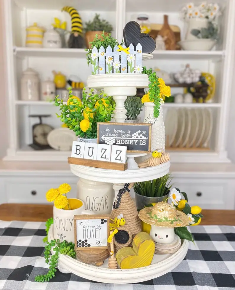 Dining Delight: Bee Themed Tiered Tray Decor