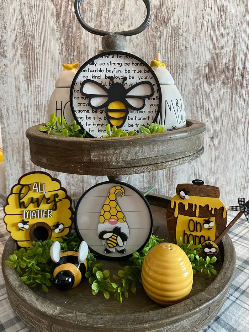 bee themed tiered tray styling ideas