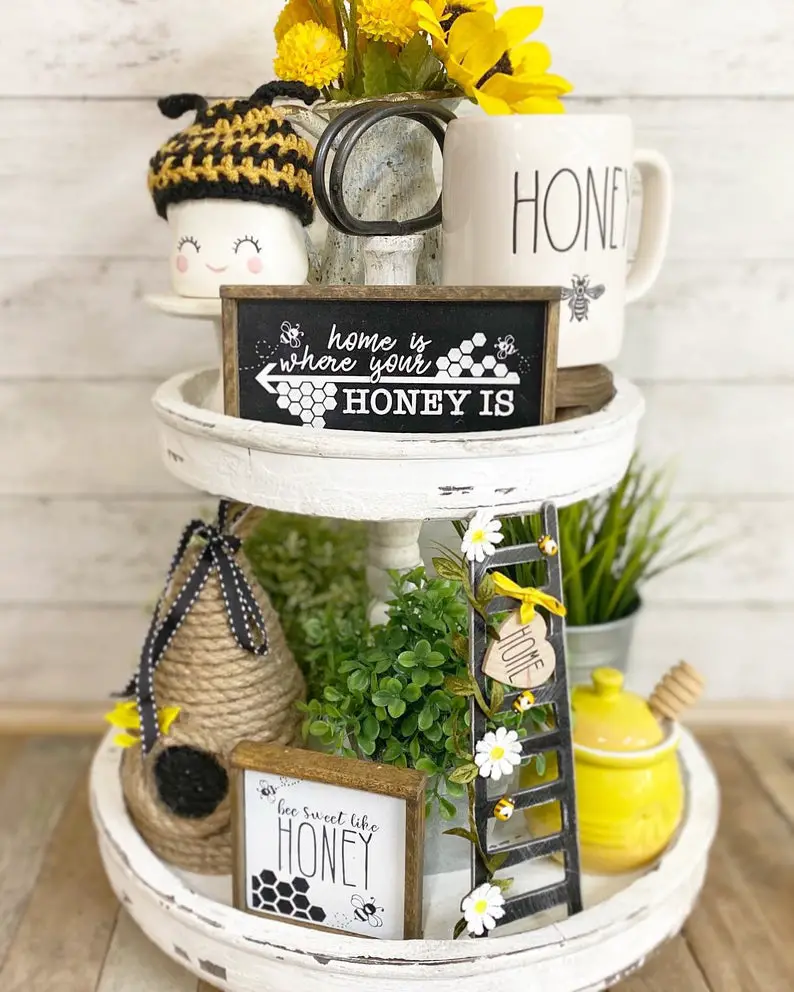 Bee Tiered Tray Decor Bee Hive Bee Decor Honey Jar Bee Kitchen Decor Home  Decor Spring Decor Summer Decor Bees 