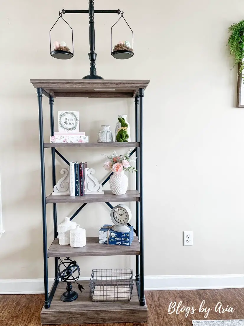 Spring and Easter styled bookshelf