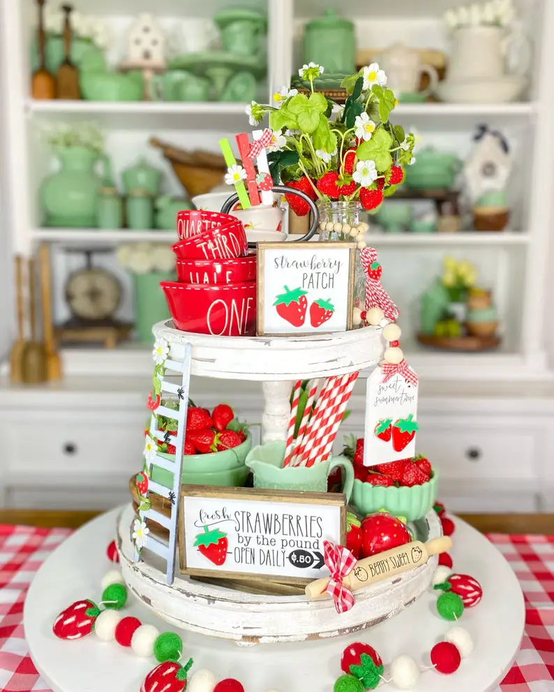 strawberry tiered tray decor