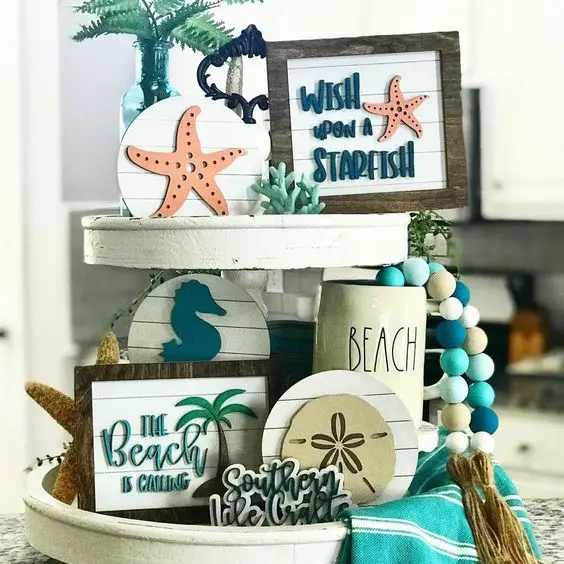 beach tier tray decor