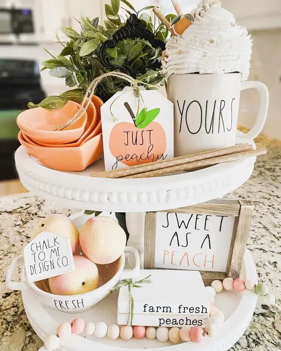 peach tiered tray decor ideas