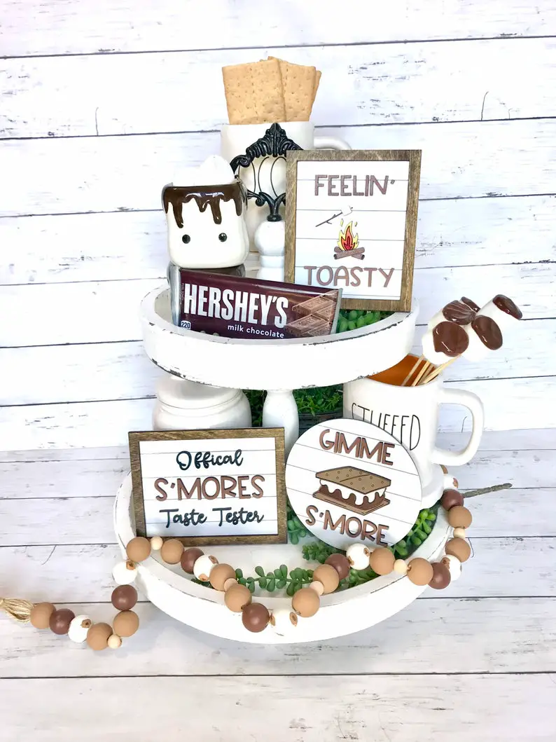 s'mores tiered tray decor