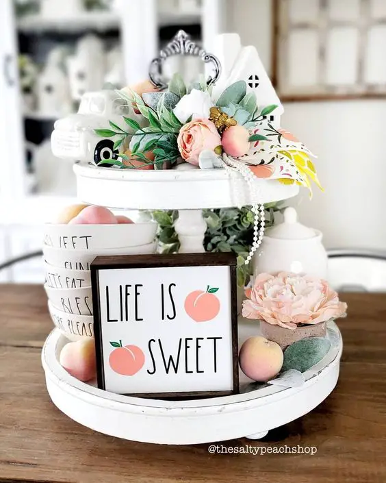 sweet peach tiered tray decor