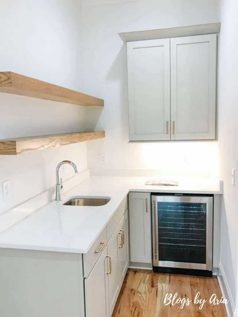 butler's pantry with floating shelves