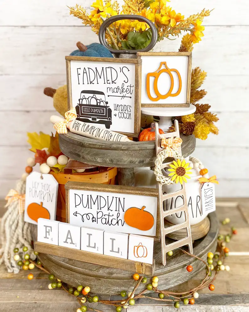 autumn pumpkin farmhouse tiered tray