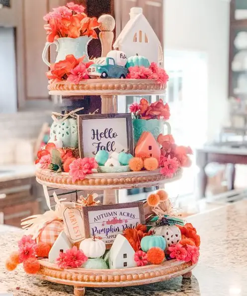 colorful autumn tiered tray