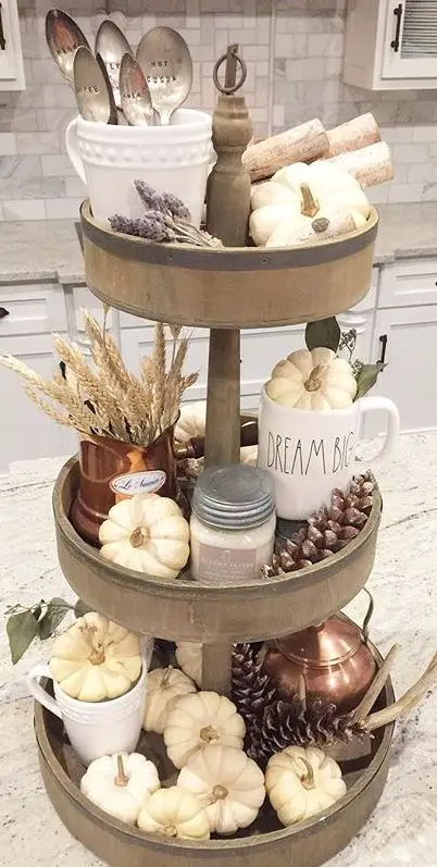 fall farmhouse tier tray styling