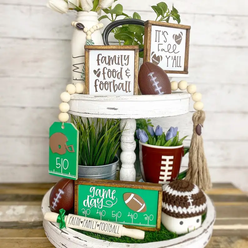 fall football tiered tray