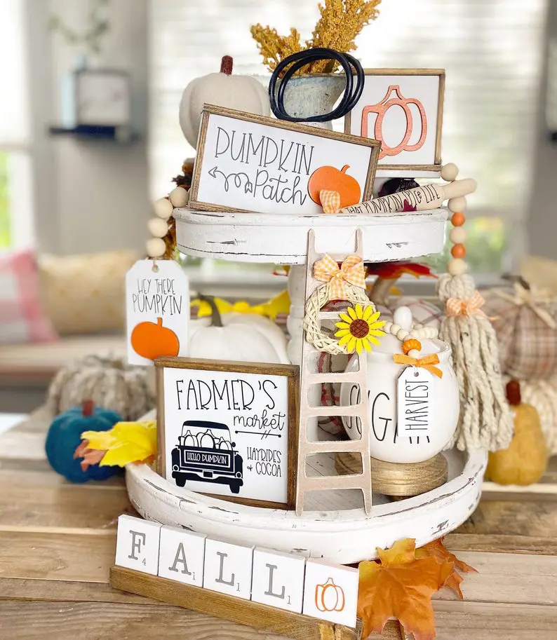 fall pumpkin farmhouse tiered tray