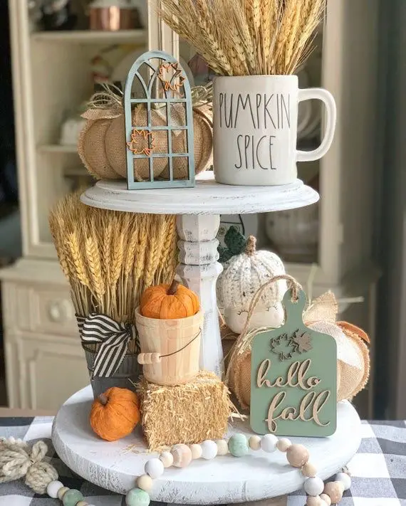 fall pumpkin tier tray styling