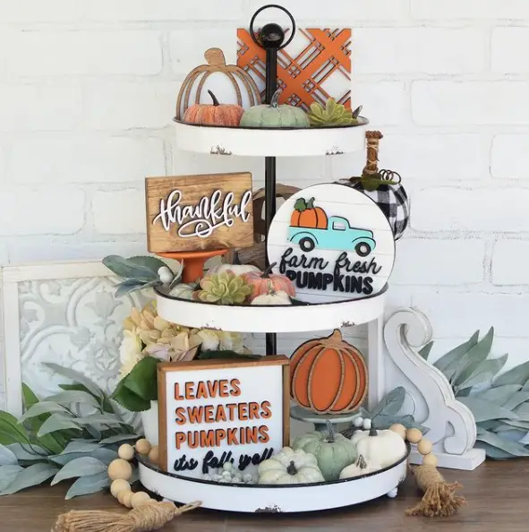 farm fresh pumpkins tiered tray