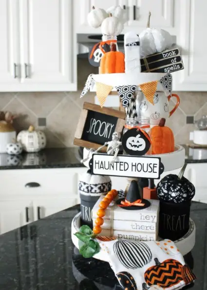 haunted house halloween tiered tray