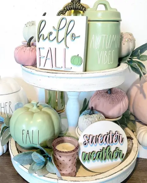 pink and green sweater weather tiered tray