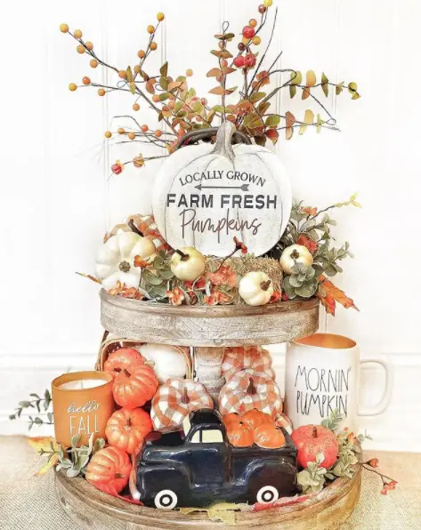 pumpkin patch fall tiered tray