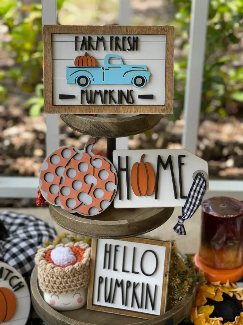 pumpkin patch tiered tray decorating ideas