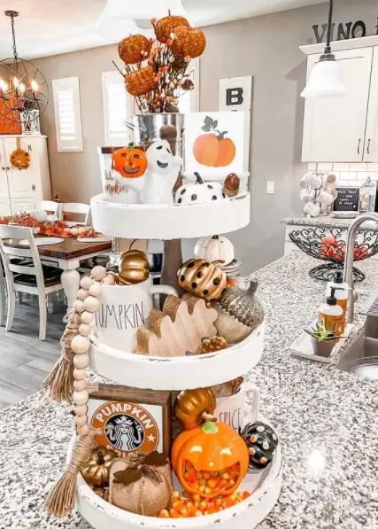 pumpkin spice latte fall tiered tray