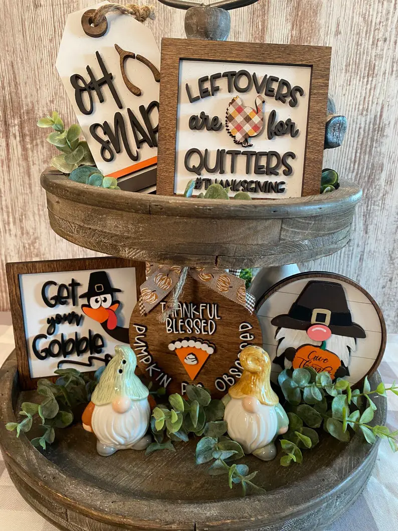 thanksgiving fall tiered tray decor