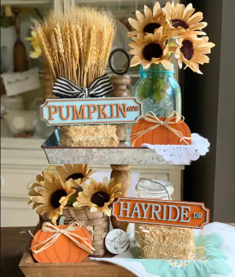 hayride pumpkin patch tiered tray decor