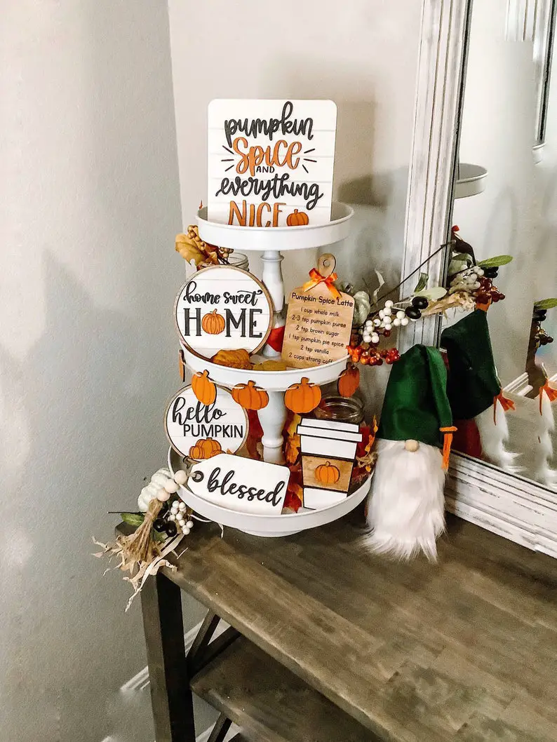 tier tray decor fall thanksgiving