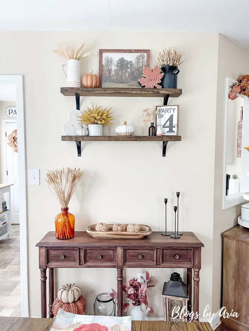 how to decorate floating shelves for Fall