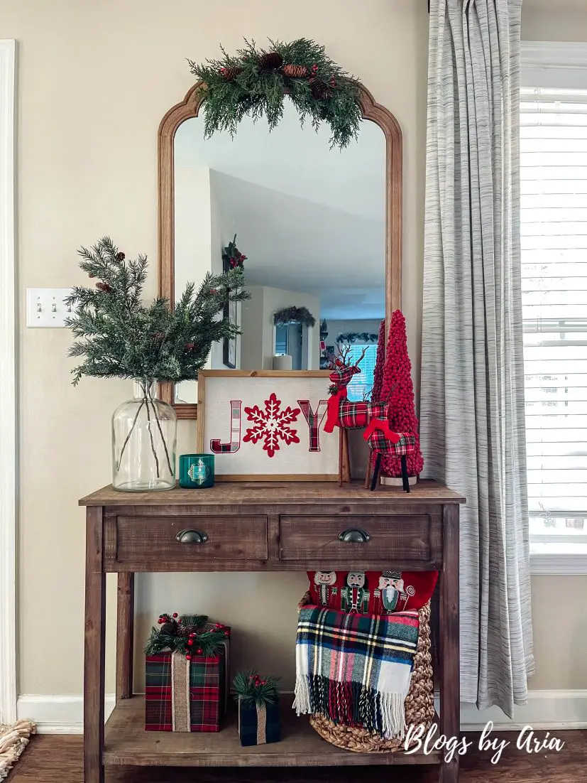 how to style entryway table for Christmas
