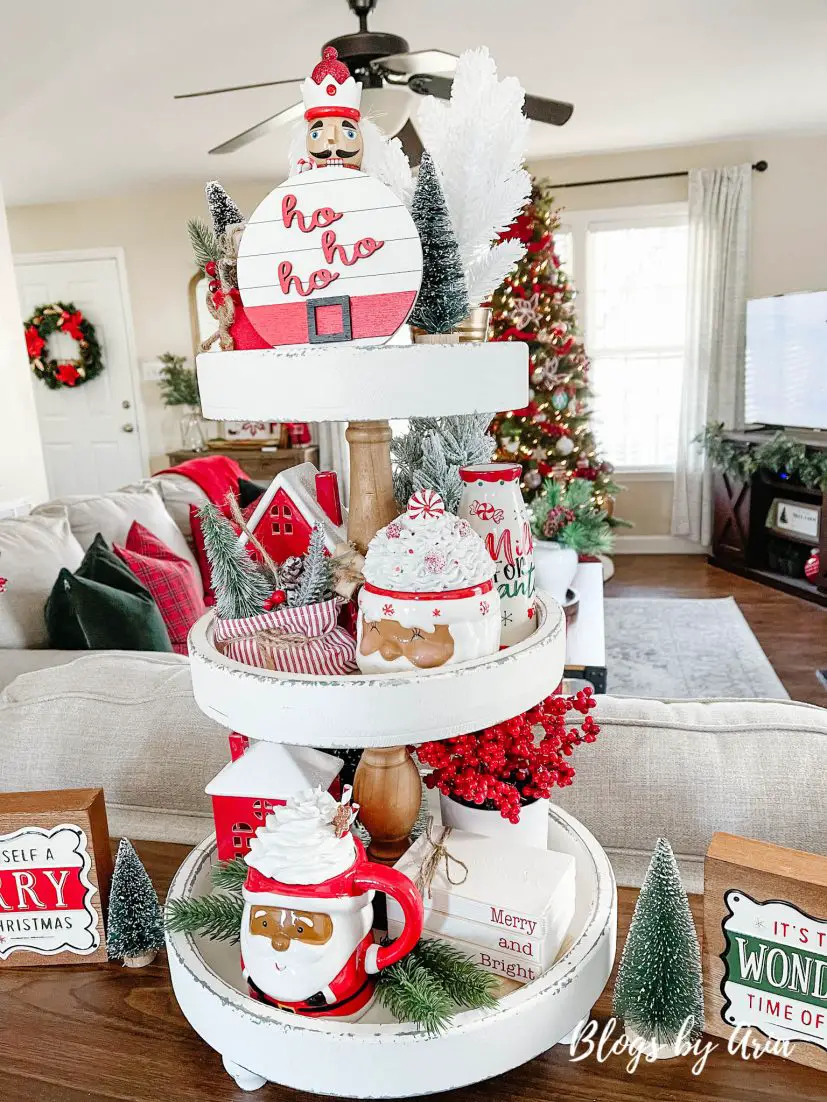 Santa tiered tray decor ideas