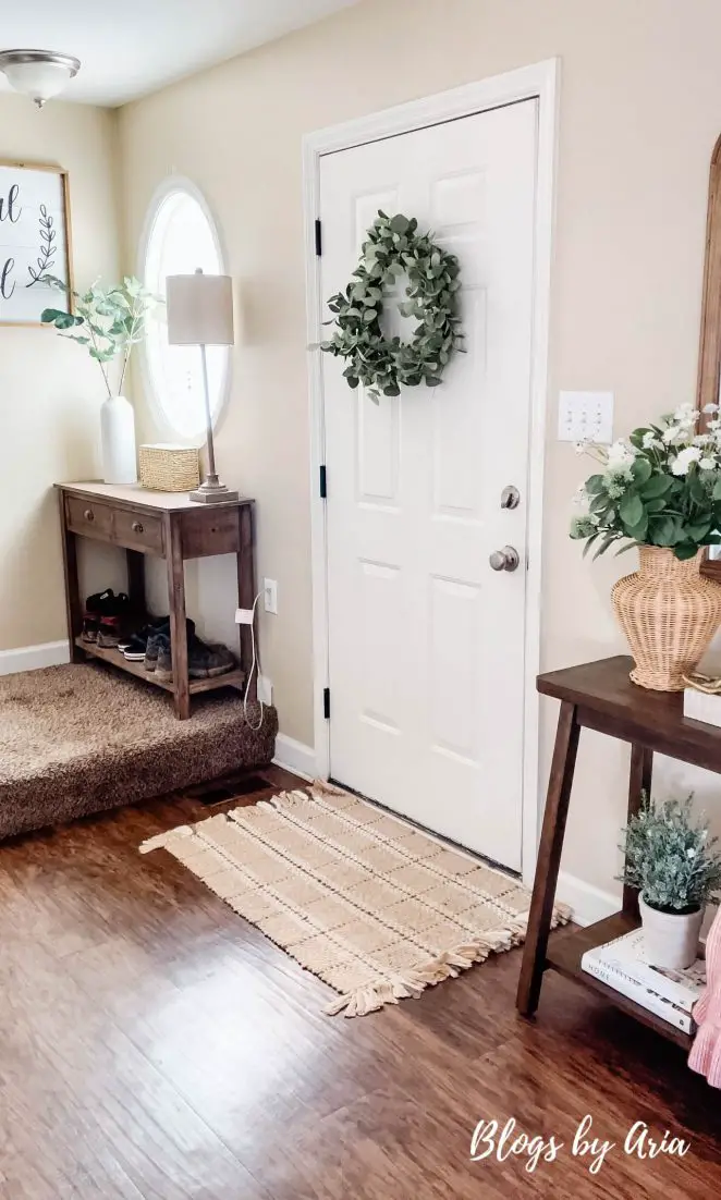 entryway table decorating in a small space