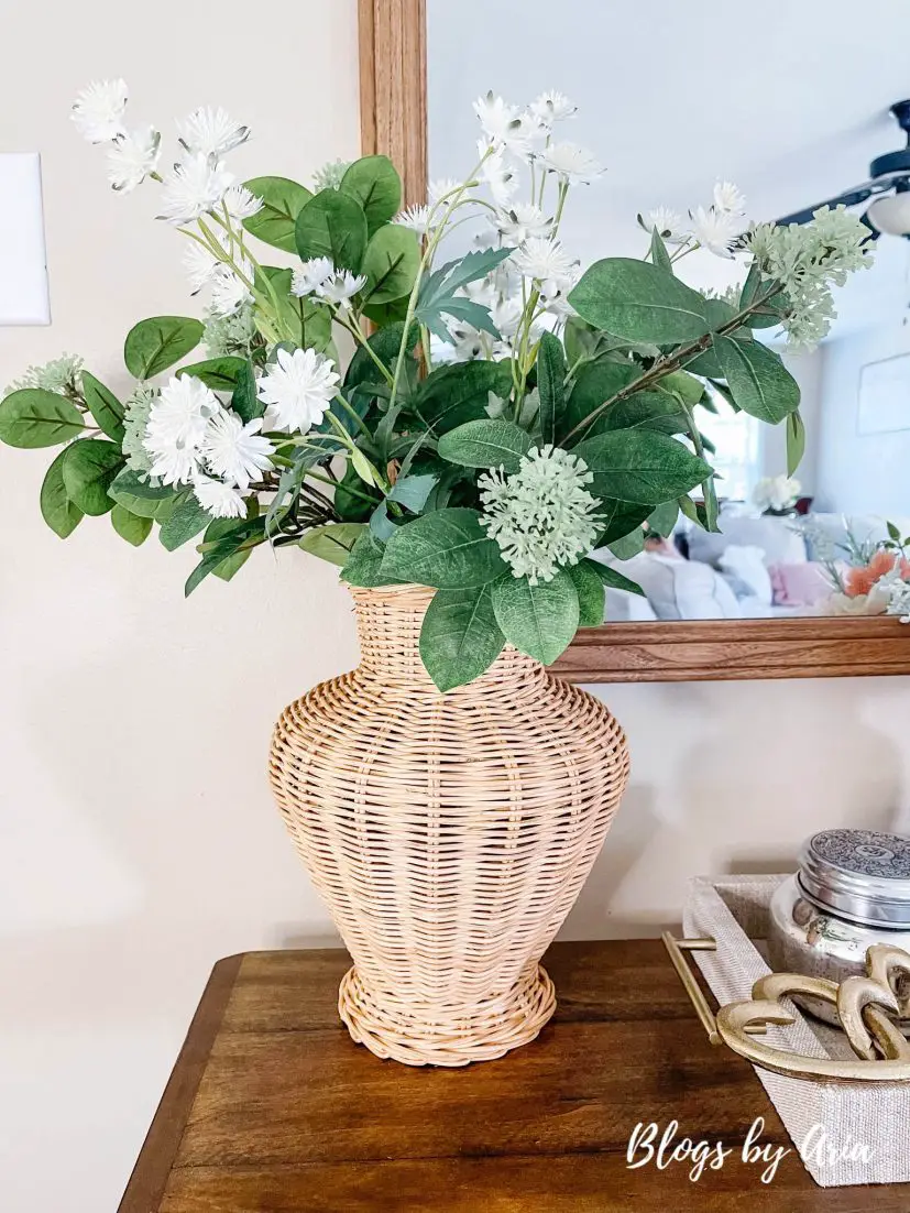 woven vase with wildflowers