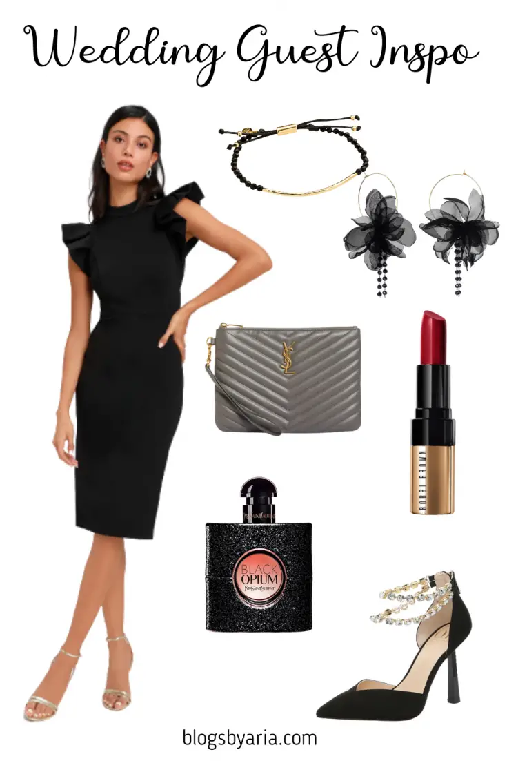 black cocktail wedding guest dress