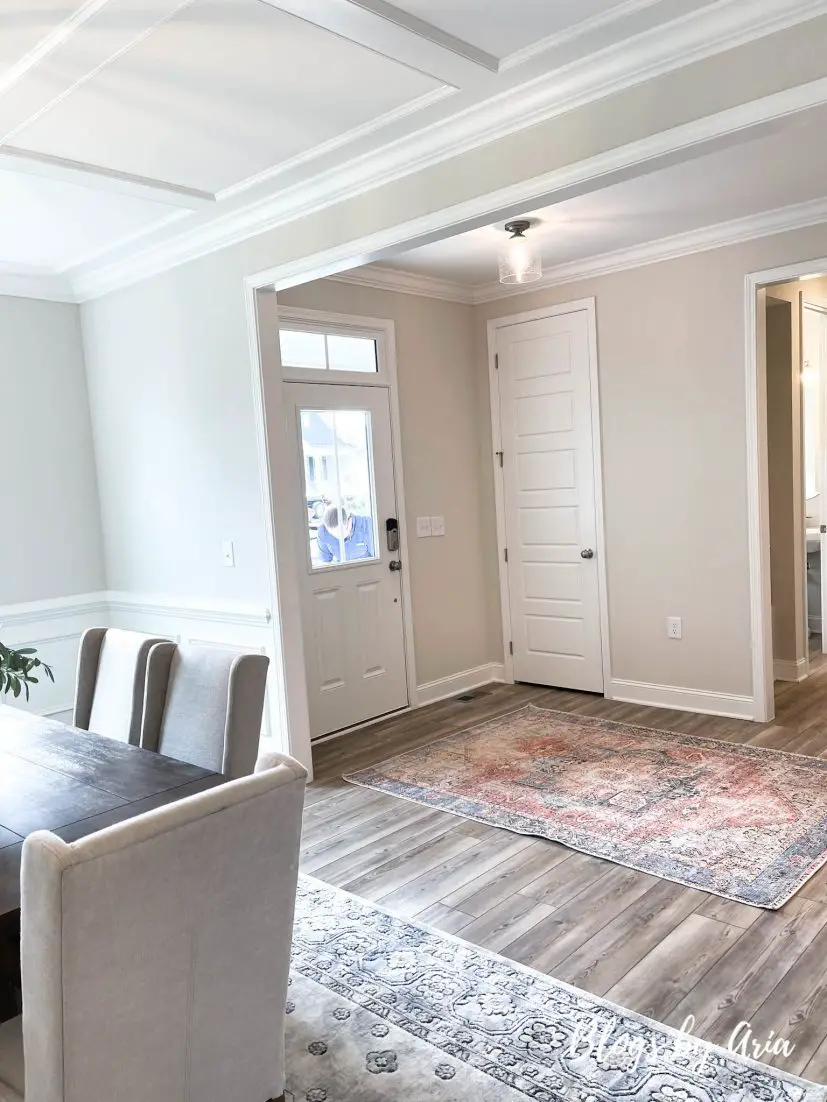 Fairview Park Parade of Homes formal dining room with shadow box wainscoting and coffered ceiling