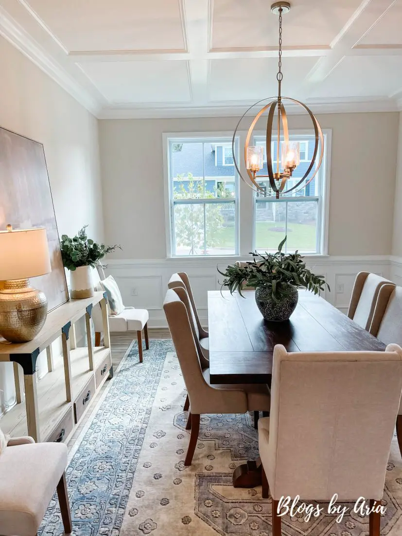 Fairview Park Parade of Homes formal dining room with shadow box wainscoting and coffered ceiling