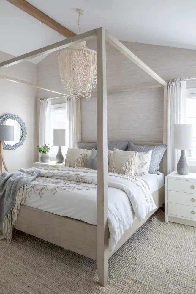 neutral bedroom with canopy bed