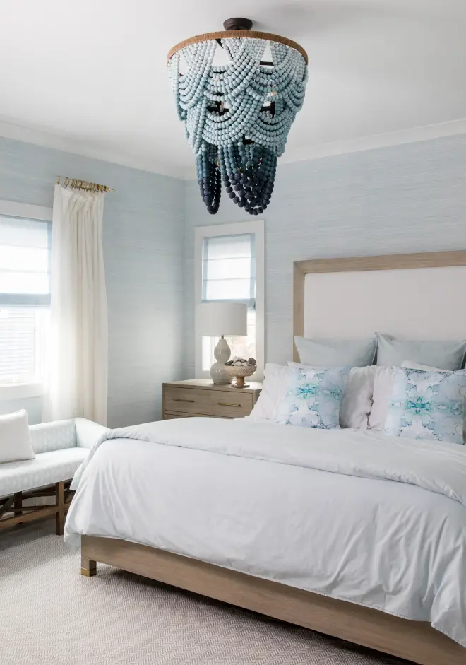 coastal bedroom decor with ombre beaded chandelier