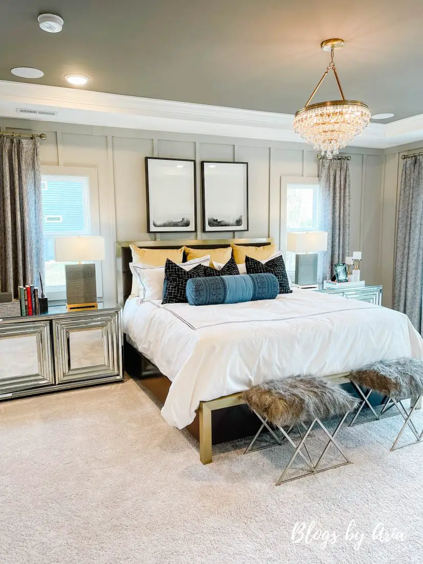 owners suite with gray walls and trim details