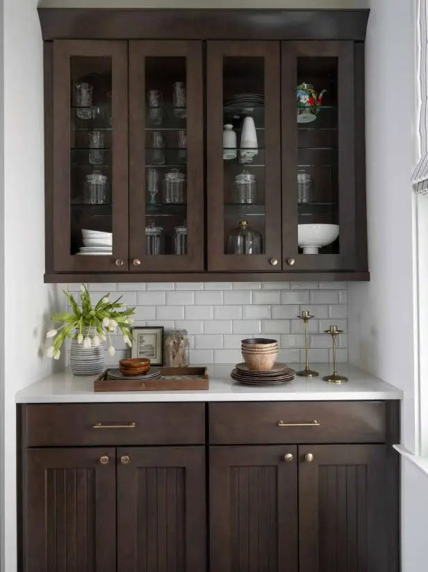 butlers pantry with beadboard cabinet doors