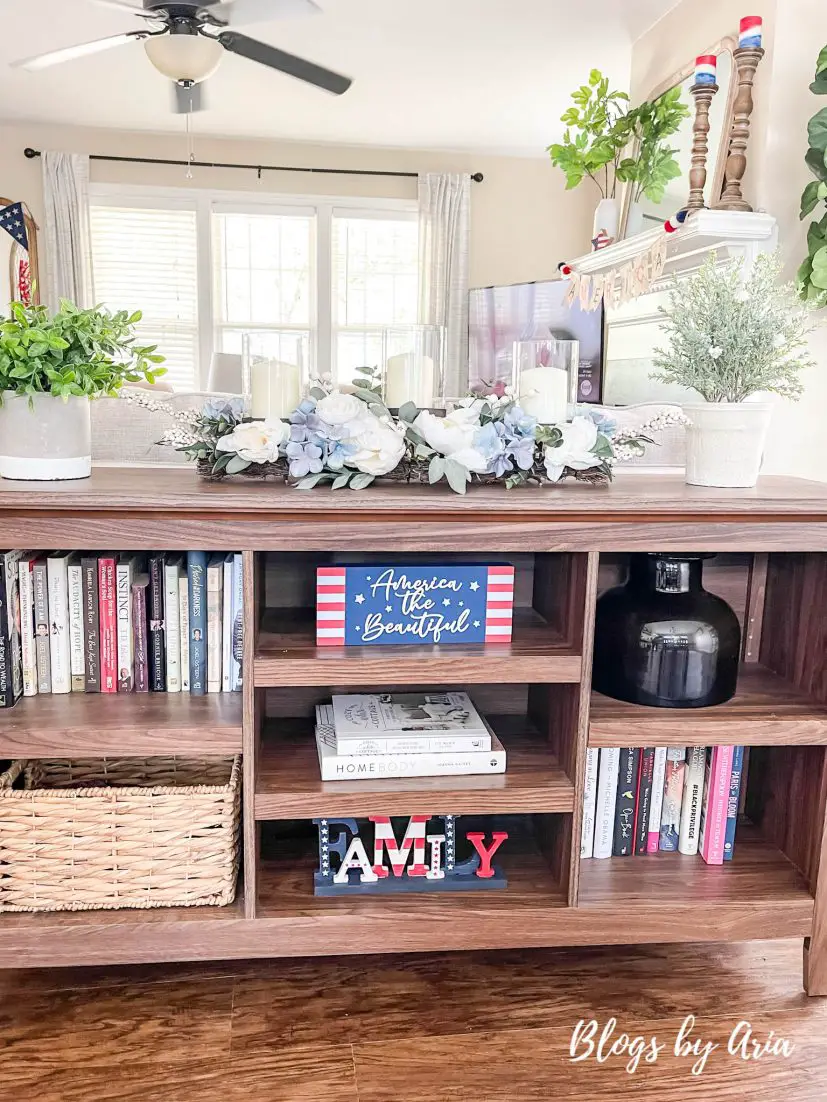 4th of July home decor ideas bookcase decor patriotic decor americana decor