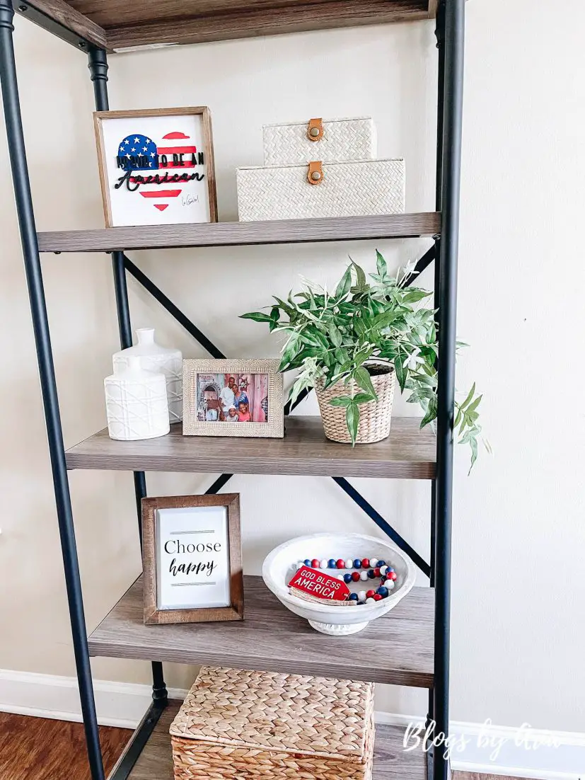 patriotic styled bookshelf decor 4th of July home decor