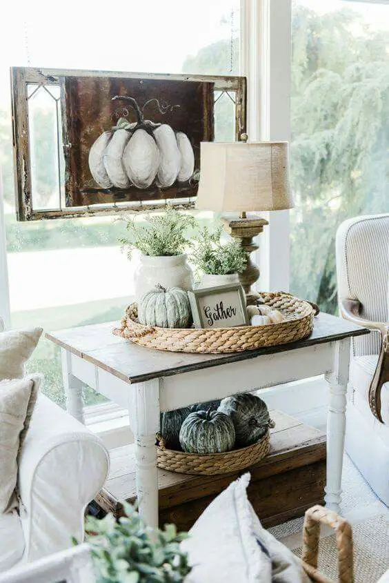 neutral fall decorating ideas for living room coffee table tray styling for Fall