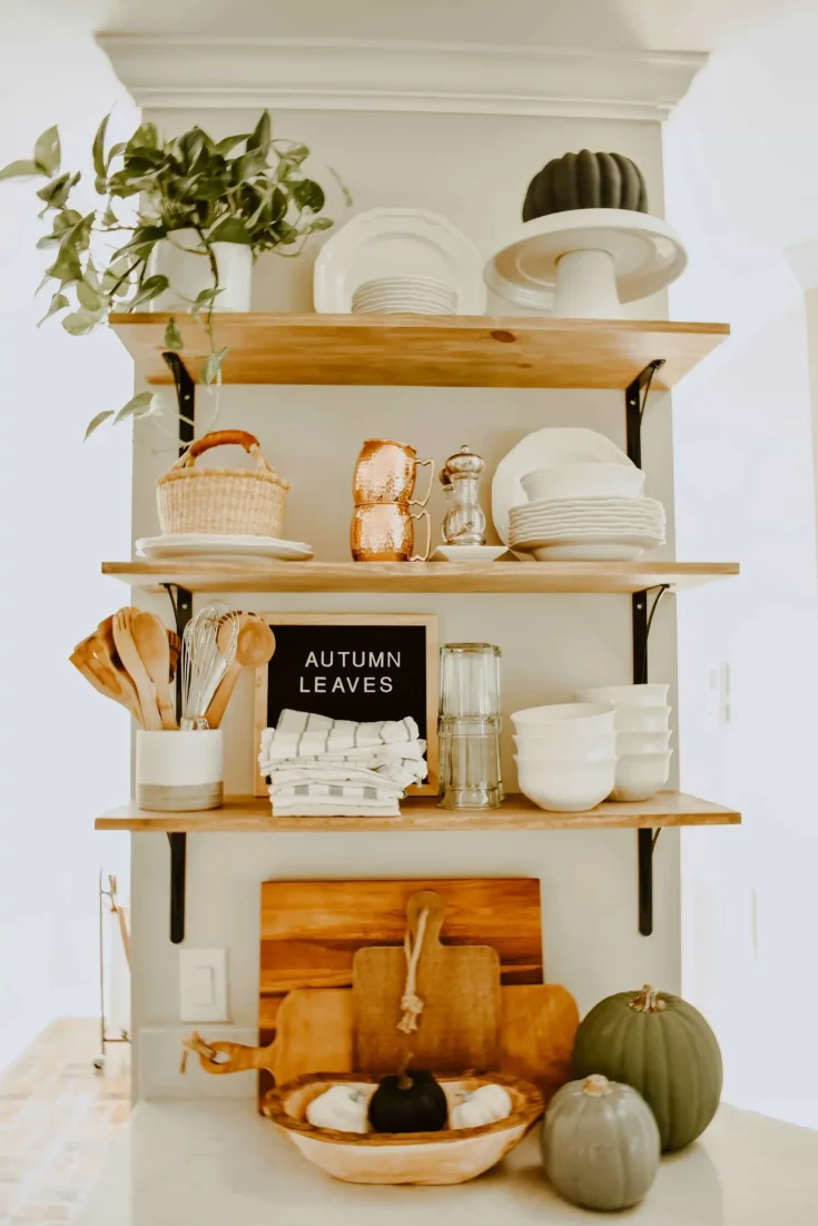 neutral fall styled floating shelves fall decorating ideas neutral fall home decor