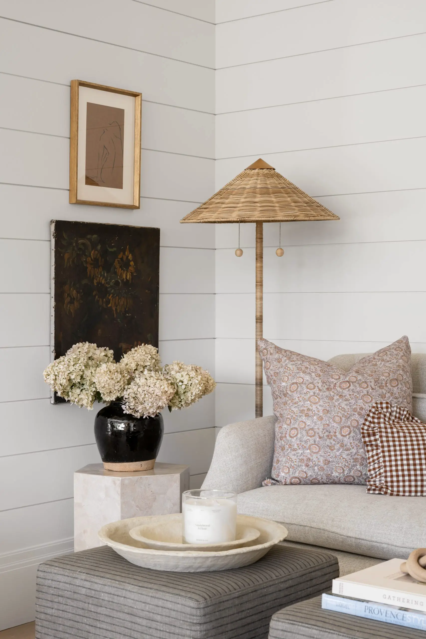 neutral decorated corner designed by Studio McGee