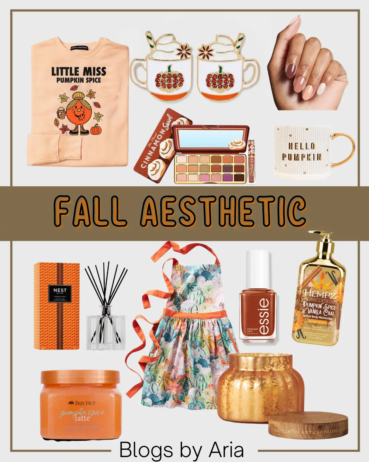 Fall Aesthetic, Fall beauty, Fall nails, Fall essentials, Fall accessories, Fall earrings, Fall body scrub, Fall coffee mug