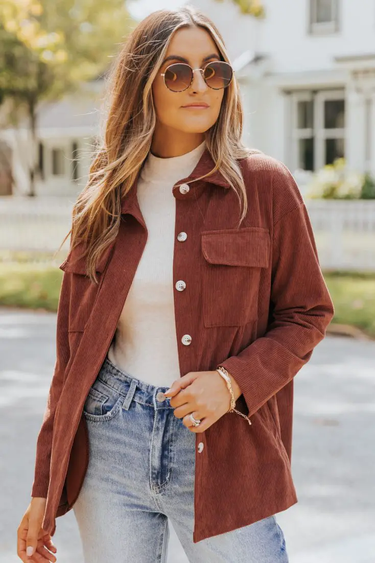 The perfect fall shacket brown corduroy shacket