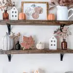 how to decorate floating shelves for fall. fall styled floating shelves. fall floating shelves decorating ideas