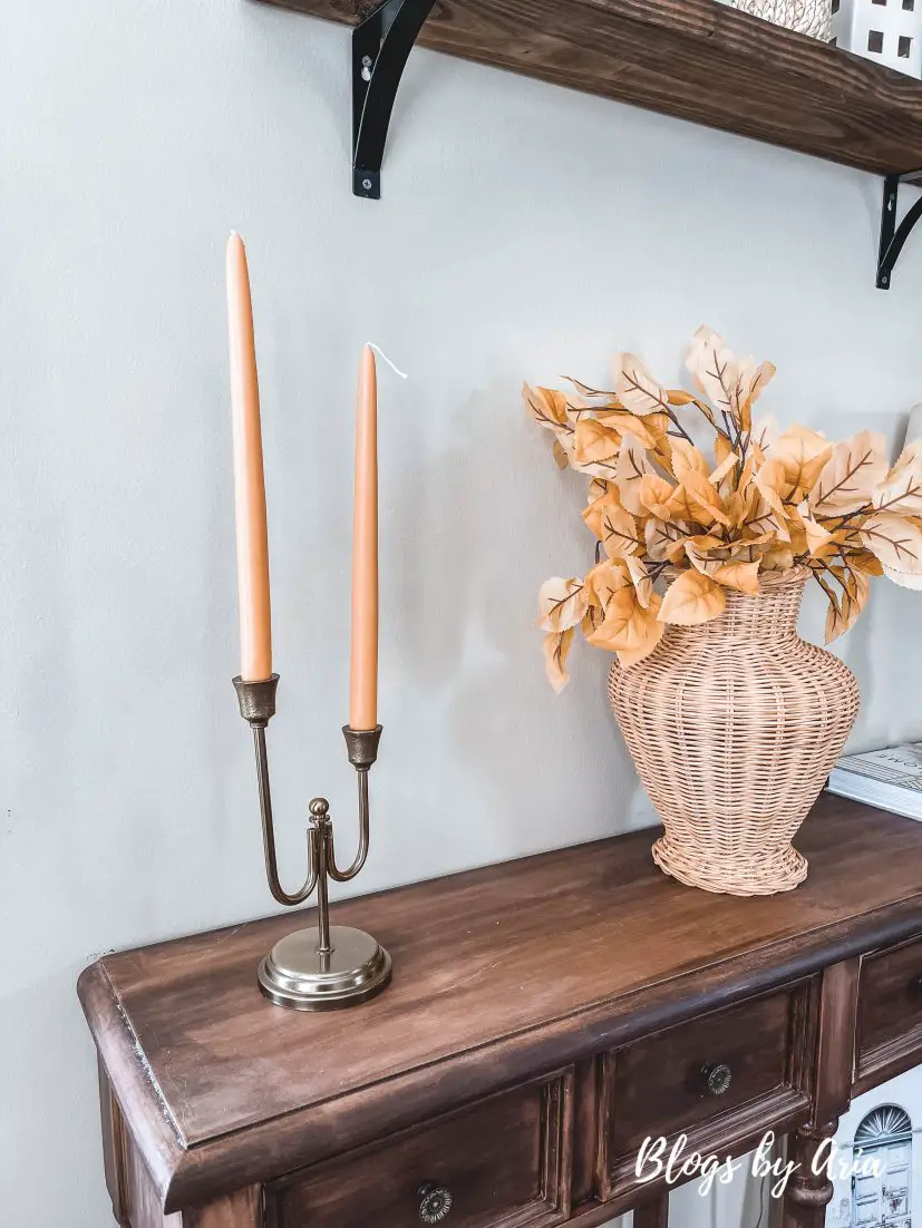 fall decorating with golden brown taper candles