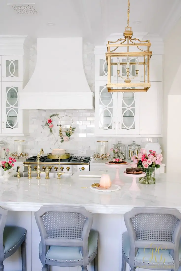 White kitchen styled for Valentine's day