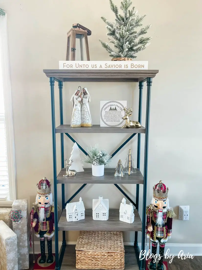 neutral Christmas styled shelves