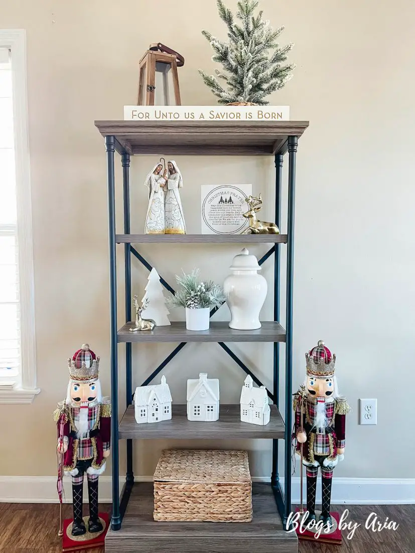 neutral Christmas styled shelves